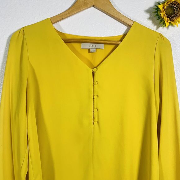 LOFT Yellow Quarter Button Ruffle Sleeve Cuff Blouse Size XS Women’s - Picture 2 of 9